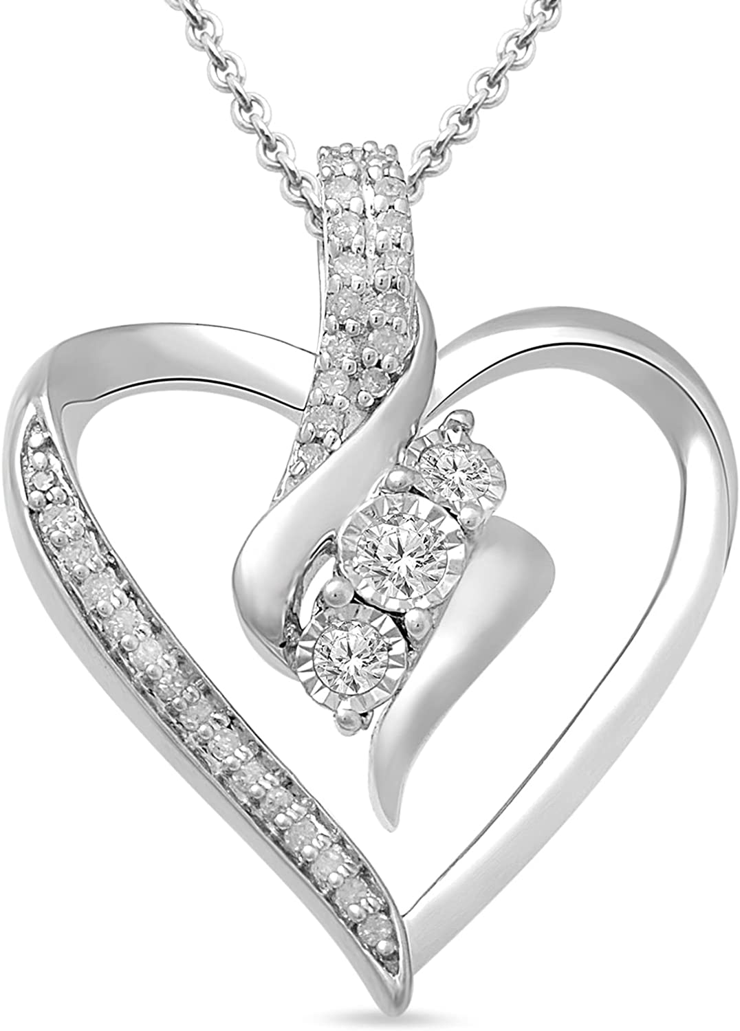 Diamond 3 Stone Pendant Necklace