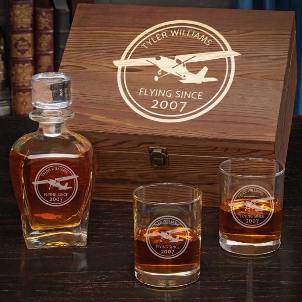 Aviator Custom Draper Whiskey Decanter Box Set