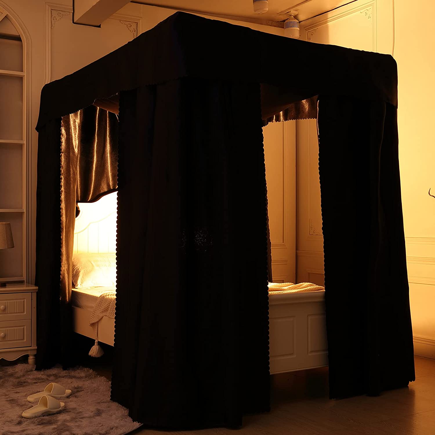 Obokidly Black Lightproof Bed Curtain